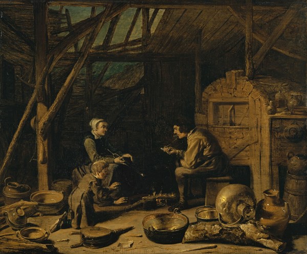 Bauernküche, oil on oak wood, 46 x 55 cm, signed at the bottom, about 10 cm from the right edge of the picture: Saftleven f, Cornelis Saftleven, Gorkum 1608–1681 Gorkum