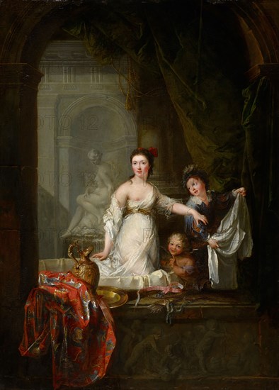 Lady in the bath with cupid boys, oil on panel, 38 x 34.5 cm, unsigned, Robert Tournières, Caen 1667–1752 Caen