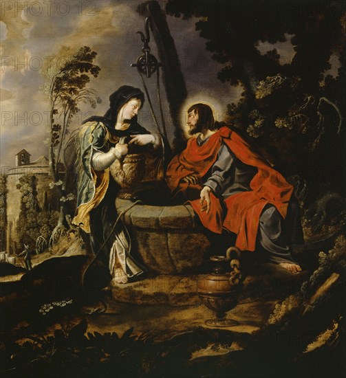Christ and the Samaritan Woman, oil on oak, 73.5 x 67.5 cm, unsigned, Simon de Vos, Antwerpen 1603–1676 Antwerpen