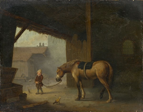 Boy with a Horse in a Stable, 1788, oil on panel, 18.5 x 24.5 cm, signed and dated lower left: Senave 1788, Jacques Albert Senave, Loo 1758–1823 oder 1829 Paris