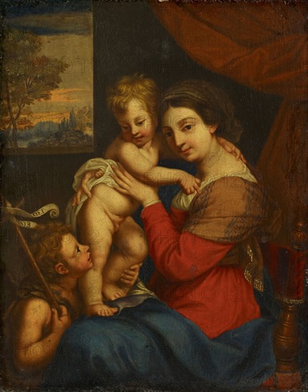 Madonna with Child and the Johnneskin, oil on poplar wood, 27.3 x 21.5 cm, unsigned, Carlo Cignani, Forlì 1628–1719 Forlì