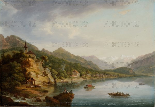 Brienz and Lake Brienz, 1769, oil on linden wood, 25.6 x 36.8 cm, on the back of the panel: Le Village et le Lac de Brientz., peint par J. L. Aberli 1769, Johann Ludwig Aberli, Winterthur 1723–1786 Bern