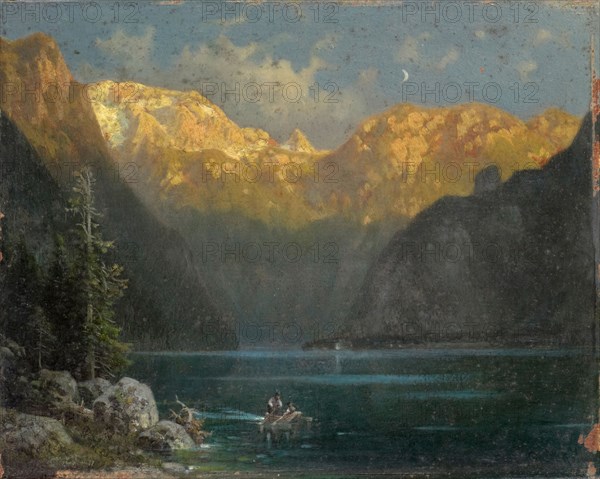 Evening mood on the Königssee, oil on maple wood, 16 x 20 cm, signed lower right: L. Sckell, Ludwig Sckell, Schloss Berg/Starnberg 1833–1912 Pasing