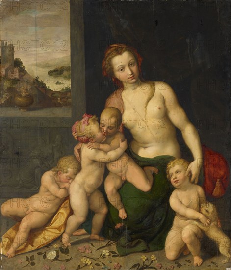 Caritas, oil on panel, 113.5 x 97.5 cm, unsigned, Frans Floris de Vriendt I., (Umkreis (?) / circle (?)), Antwerpen 1519/20–1570 Antwerpen