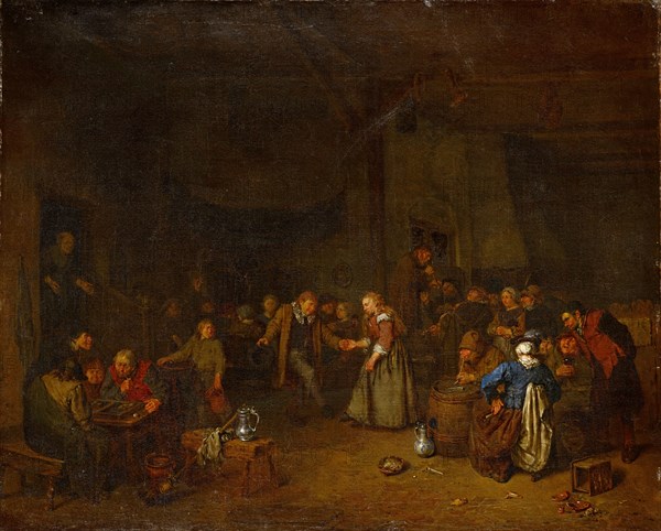 Peasant dance in a barn, oil on canvas, 64 x 79 cm, unmarked, Egbert van Heemskerck, Haarlem 1634/35–1704 London
