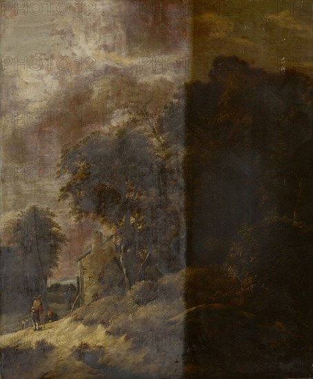 Landscape with trees and staffage, oil on oak wood, 64 x 52.5 cm, not specified, Niederländischer Meister, 17. Jh.