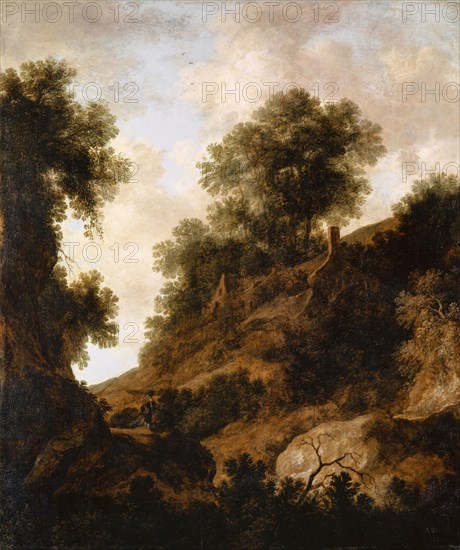 Hilly landscape with Tobel, oil on panel, 90 x 76 cm, not marked, Pieter de Molijn, (zugeschrieben / attributed to), London 1595–1661 Haarlem