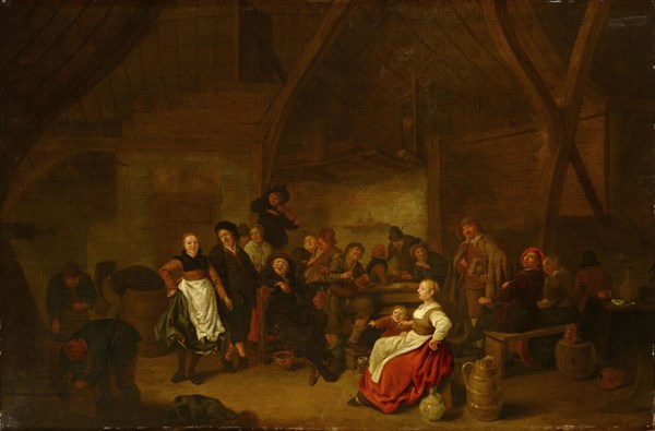 Tavern scene, oil on oak wood, 61.5 x 92.5 cm, Signed on the table frame below the plate: J Molenaer [JM ligated]., Jan Miense Molenaer, Haarlem um 1610–1668 Haarlem