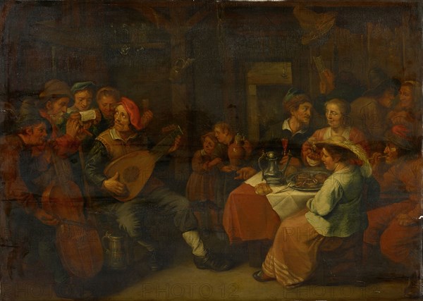 Tavern Scene, Oil on Oak, 53 x 73 cm, Not referenced, (Antwerpener?) Monogrammist HC, 17. Jh.