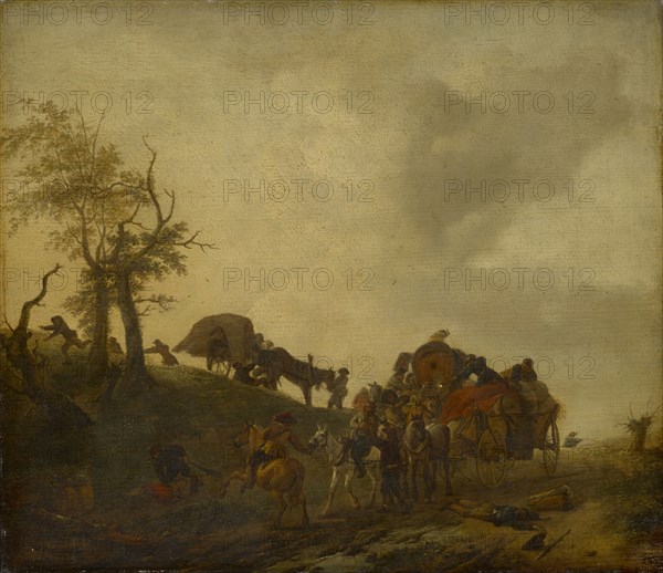 The robbery, around 1643, oil on oak, 36.3 x 41.4 cm, monogrammed in the lower right corner: PHILS [ligated] W, Philips Wouwerman, Haarlem 1619–1668 Haarlem