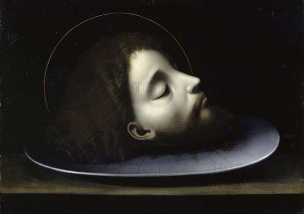 Head of John the Baptist, c. 1520, oil on panel, 31.6 x 44.2 cm, unsigned, Andrea Solario, (Alte Kopie nach / old copy after), um 1460–1525 Mailand