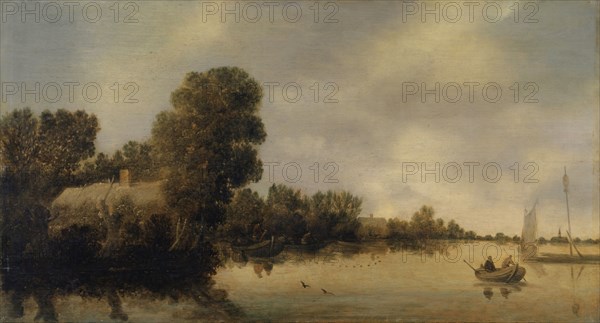 River Landscape, Oil on panel, 49.5 x 90.5 cm, Unsigned, Salomon van Ruysdael, (Art / style of), Naarden b. Amsterdam 1600/03 – 1670 Haarlem