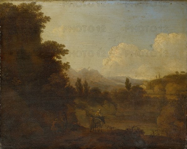 Landscape with staffage, oil on oak, 31 x 40 cm, Not specified, Pieter van Hattikh (Petrus van Hattich), (zugeschrieben / attributed to), Den Haag 1620–1665 Overschie