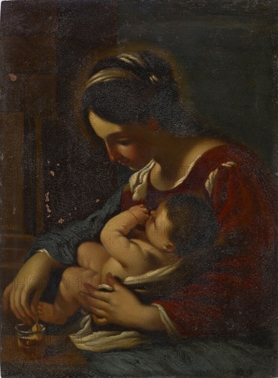 Madonna with Child, oil on copper, 30 x 22 cm, unsigned, Guercino (Giovanni Francesco Barbieri), (Kopie nach / copy after), Cento b. Bologna 1591–1666 Bologna