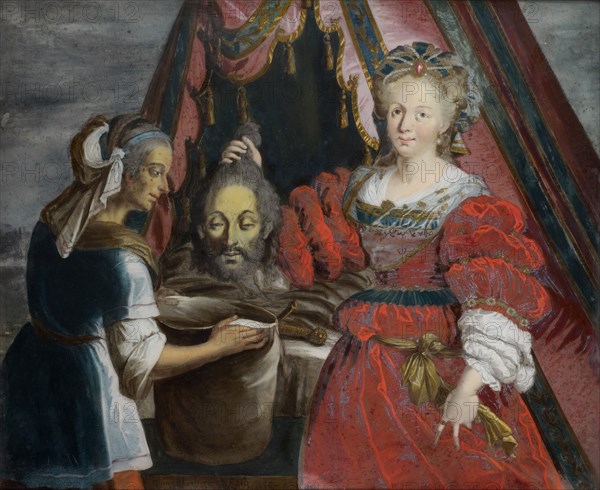Judith with the head of Holofernes, 1744, reverse glass painting, 32.5 x 39 cm, signed and dated at the bottom of the picture: Anna Maria From Esch pinxit Surlaci in Helvetia 1744, Anna Barbara Abesch, Sursee/Luzern 1706–1773 Sursee/Luzern