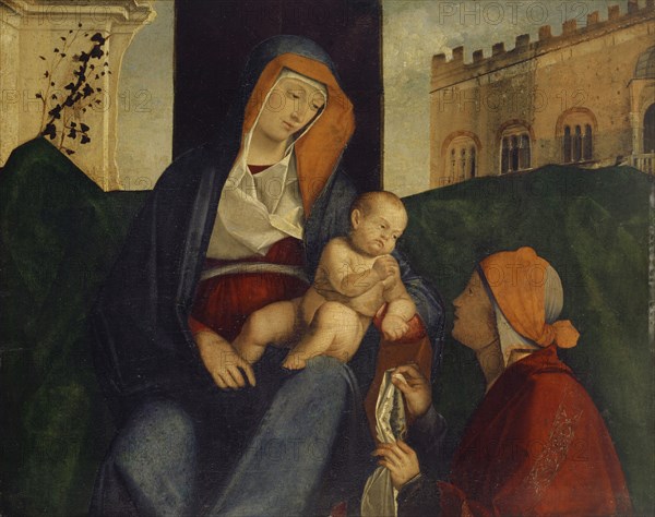 Madonna with Child and a Believer, c. 1506/07, resin tempera on poplar wood, 43 x 53.6 cm, unsigned, Pier Maria Pennacchi, Treviso 1464–1515 Treviso