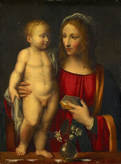 Madonna with child, oil on poplar (?) Wood, 44.4 x 33.4 cm, unspecified, Bernardino Luini, (Schule / school), Mailand um 1480–1532
