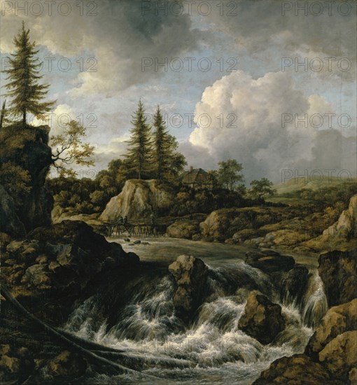 Landscape with Waterfall, 1660s, oil on canvas, 109.8 x 102.4 cm, Signed center lower left (in white): vRuisdael [v and R ligated], Jacob Isaacksz. van Ruisdael, Haarlem 1628/29–1682 Amsterdam
