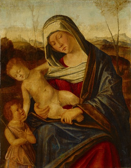 Madonna with Child and the Johannesknaben, oil on hardwood (chestnut?), 47.2 x 37 cm, not marked, Benedetto Diana, ? um 1460–1525, tätig 1482/1525 in Venedig, Venedig