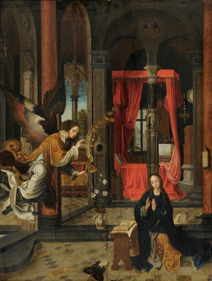 The Annunciation, c. 1520/30, oil on panel, 66 x 50.5 cm, unsigned., On the tape: Ave • maria plina [sic!] • dominus • xristus [sic!], Jan de Beer, (Nachfolger / follower), tätig 1490–1515 in Antwerpen