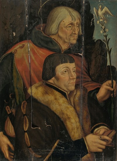 Half-length portrait of a praying man with his patron saint (St. Joseph?), 1st quarter of the 16th century, oil on panel, 68.5 x 50.5 cm, unsigned, Niederländischer Meister, 16. Jh.