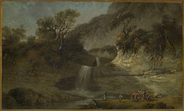 Landscape with waterfall, 1789, oil on walnut, 12.5 x 20.5 cm, not marked, Johann Heinrich Wüest, Zürich 1741–1821 Zürich