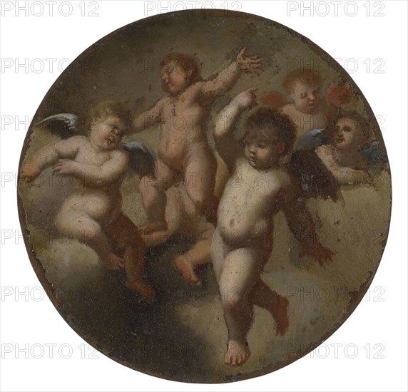 Putti in clouds, oil on copper, diameter: 9 cm, unsigned, Italienischer Meister, 18. Jh.