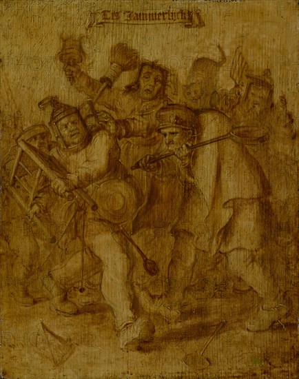 Raufende Bauern, oil on oak wood, 27 x 21.5 cm, remains of the signature lower left: A .v., en ... On the top of the rotulus: Tis Jammerlijck, Adriaen Pietersz. van de Venne, Delft 1589–1662 Den Haag