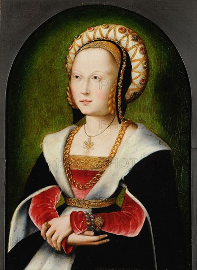 Portrait of a Young Nobleman (so-called Burgundian Princess), c. 1515-1520, oil on oak wood, 36 x 26 cm, unmarked, Niederrheinischer Meister, 16. Jh.