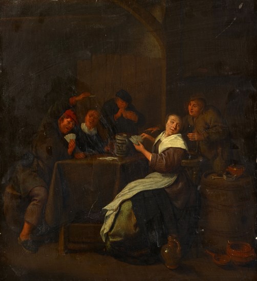 Playing Cards Farmers, 1640-1650, oil on oak, 36.2 x 32.7 cm, signed on the left side of the horizontal strut of the table: JMolenaer [JM ligated], Jan Miense Molenaer, Haarlem um 1610–1668 Haarlem
