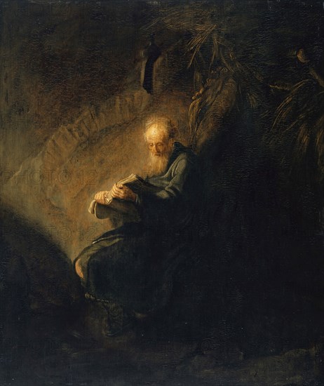 Reading Hermit, 1631, oil on oak, 61 x 51.5 cm, Rembrandt Harmensz. van Rijn, (Alte Kopie nach / old copy after), Leiden 1606–1669 Amsterdam