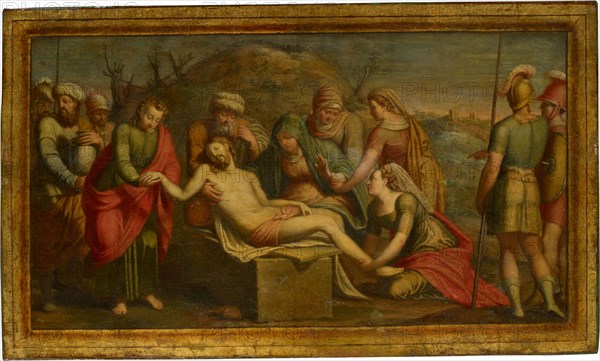 The Entombment of Christ, oil on poplar wood, 34.6 x 58.1 cm, unmarked, Oberitalienischer Meister, 16. Jh.