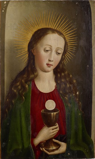 St. Barbara, late 15th century, mixed technique on basswood, 63 x 35 cm, not marked, Basler Meister, 15. Jh.