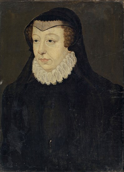 Catherine de Medici, Queen of France, as a widow, oil on paper, mounted on wood, 37.5 x 26.5 cm, unsigned, François Clouet, (Kopie nach / copy after), Tours (?) um 1516–1572 Paris