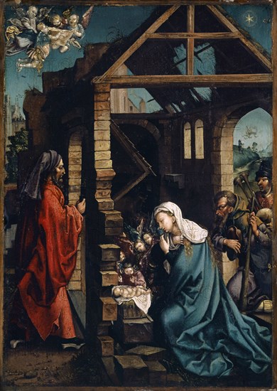 The Nativity, early 16th C., oil on oak, 40.5 x 29 cm, unmarked, Albrecht Dürer, (Alte Kopie nach / old copy after), Nürnberg 1471–1528 Nürnberg