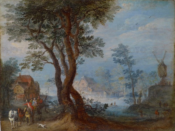 Village landscape with staffage, oil on copper, 14.5 x 19.5 cm, unsigned, Jan Brueghel d. Ä., Brüssel 1568–1625 Antwerpen