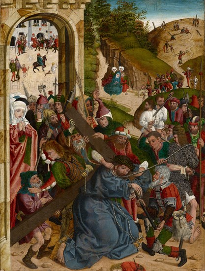 The Carrying of the Cross (Front), Remains of tendrils (back), c. 1480, mixed media on fir wood, 60.5 x 46.4 cm, unsigned, Wolfgang Katzheimer, (Werkstatt / workshop), um 1430/35–1508 Bamberg