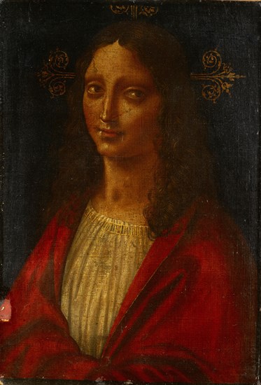 Christ in half figure, oil on handkerchief, relined and mounted on wood, 46.5 x 32.5 cm, unmarked, Lombardischer Meister, 16. Jh.