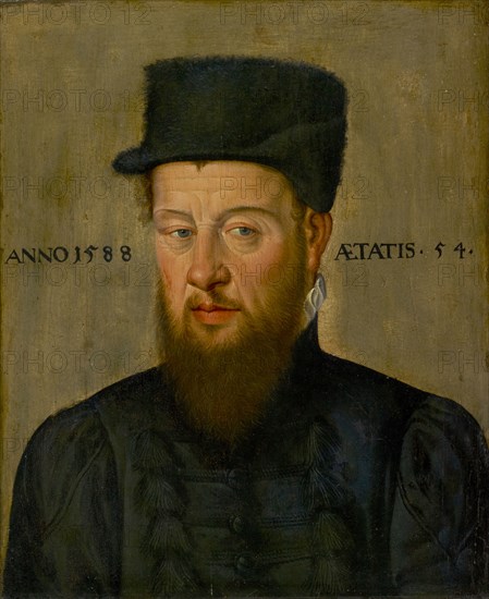 Portrait of Theodor Zwinger, 1588 (?), Oil on panel, 37.5 x 31 cm, unsigned, but dated left of the head: ANNO 1588, right of the head Age specification: AETATIS • 54 •, Hans Bock d. Ä., Zabern/Elsass um 1550/52–1624 Basel