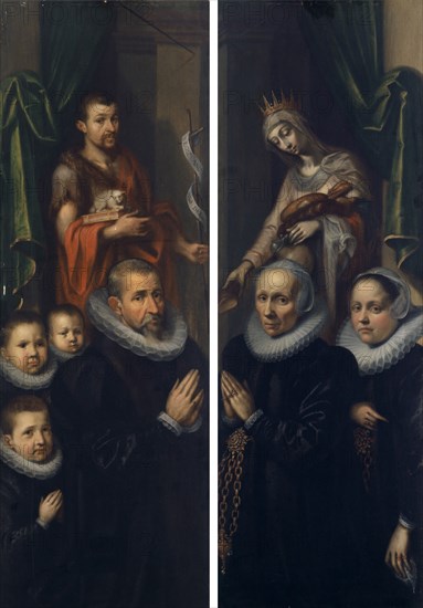 The hl., John the Baptist and the St., Elisabeth with donor portraits, c. 1590/1610, oil on panel, 89 x 31.5 cm, unsigned, Geldorp Gortzius, (zugeschrieben / attributed to), Löwen 1553–1616 Köln