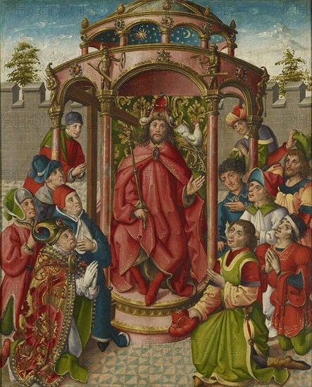 The Persian King Chosroes is worshiped as the godfather, c. 1475, mixed media on oak, 68 x 54.5 cm, unmarked, Meister der Basler Chosroes-Tafel