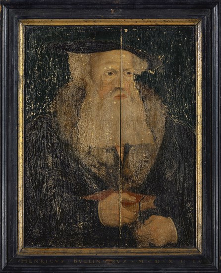 Portrait of the Zurich reformer Heinrich Bullinger, 1591, oil on panel, 61 x 47.5 cm, inscribed and dated on the original frame: • HENRICVS • BVLLINGERVS • M • D • XCI •, Schweizerischer Meister, 16. Jh.