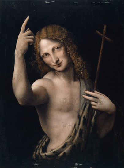 The hl., John the Baptist, c. 1505/07, oil on poplar wood, 71 x 52 cm, unmarked, Leonardo da Vinci, (Werkstatt (?) / workshop (?)), Anchiano (bei Vinci) 1452–1519 Ambois (bei Tours)