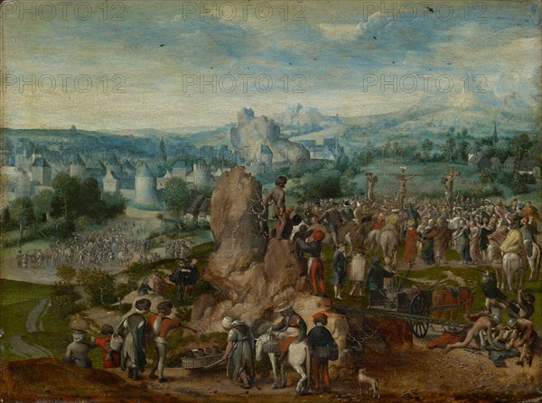 Calvary, 2nd quarter of the 16th century, oil on oakwood, 29.3 x 38.7 cm, unsigned, Braunschweiger Monogrammist, tätig, 2. Viertel 16. Jh. in Antwerpen