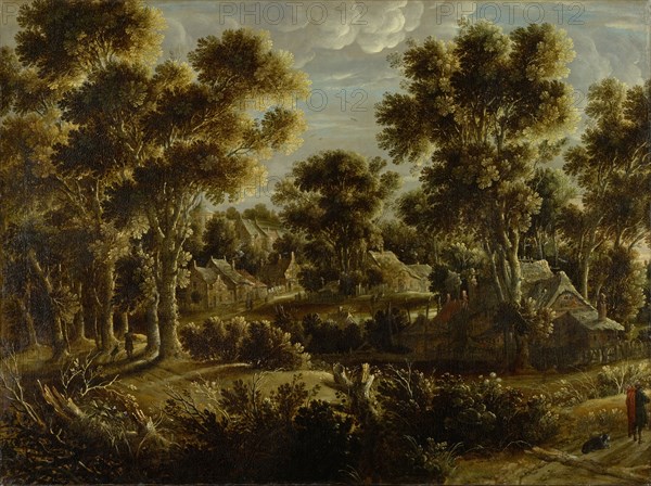 Forest Landscape with Village, oil on canvas, 94.7 x 127 cm, not marked, Gillis Claesz. de Hondecoeter, (Art / style of), Antwerpen oder Mechelen um 1575 (?)–1638 Amsterdam