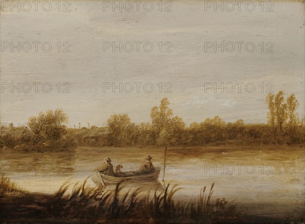 River landscape with anglers in a boat, around 1640/45, oil on oak, 21.5 x 28.5 cm, unsigned, Aelbert Cuyp, Dordrecht 1620–1691 Dordrecht