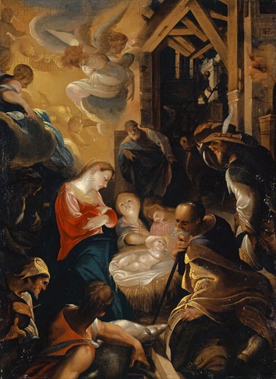 The Adoration of the Shepherds, 1599, oil on copper, 30 x 21.9 cm, signed on the upper right: HF [ligated] 159 [9], Joseph Heintz d. Ä., Basel 1564–1609 Prag