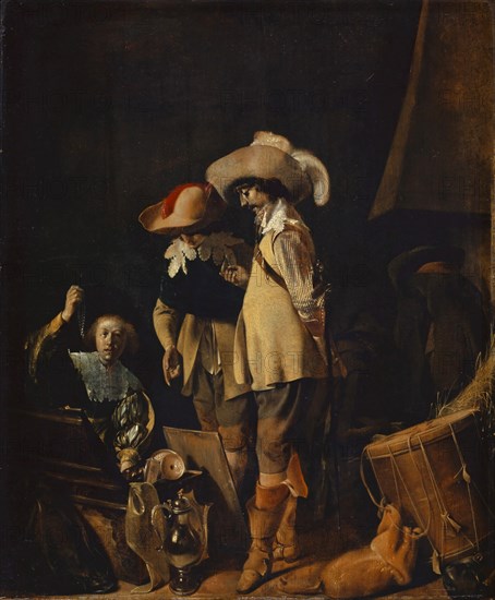 Two officers show jewelry and precious implements, oil on oak, 49 x 40.5 cm, monogrammed lower left of the center on the board: WD, Willem Cornelisz. Duyster, Amsterdam 1599–1635 Amsterdam