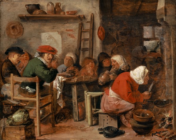 Pancake baker, 1630s, oil on oak, 28.9 x 36.3 cm, monogrammed on the wooden block bottom left: a., B. (hard to read), Adriaen Brouwer, Oudenaerde 1605/06–1638 Antwerpen