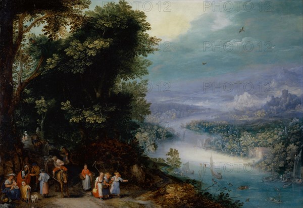 Woody river valley with driveway, around 1602, oil on copper, 33 x 47.5 cm, not marked, Jan Brueghel d. Ä., Brüssel 1568–1625 Antwerpen